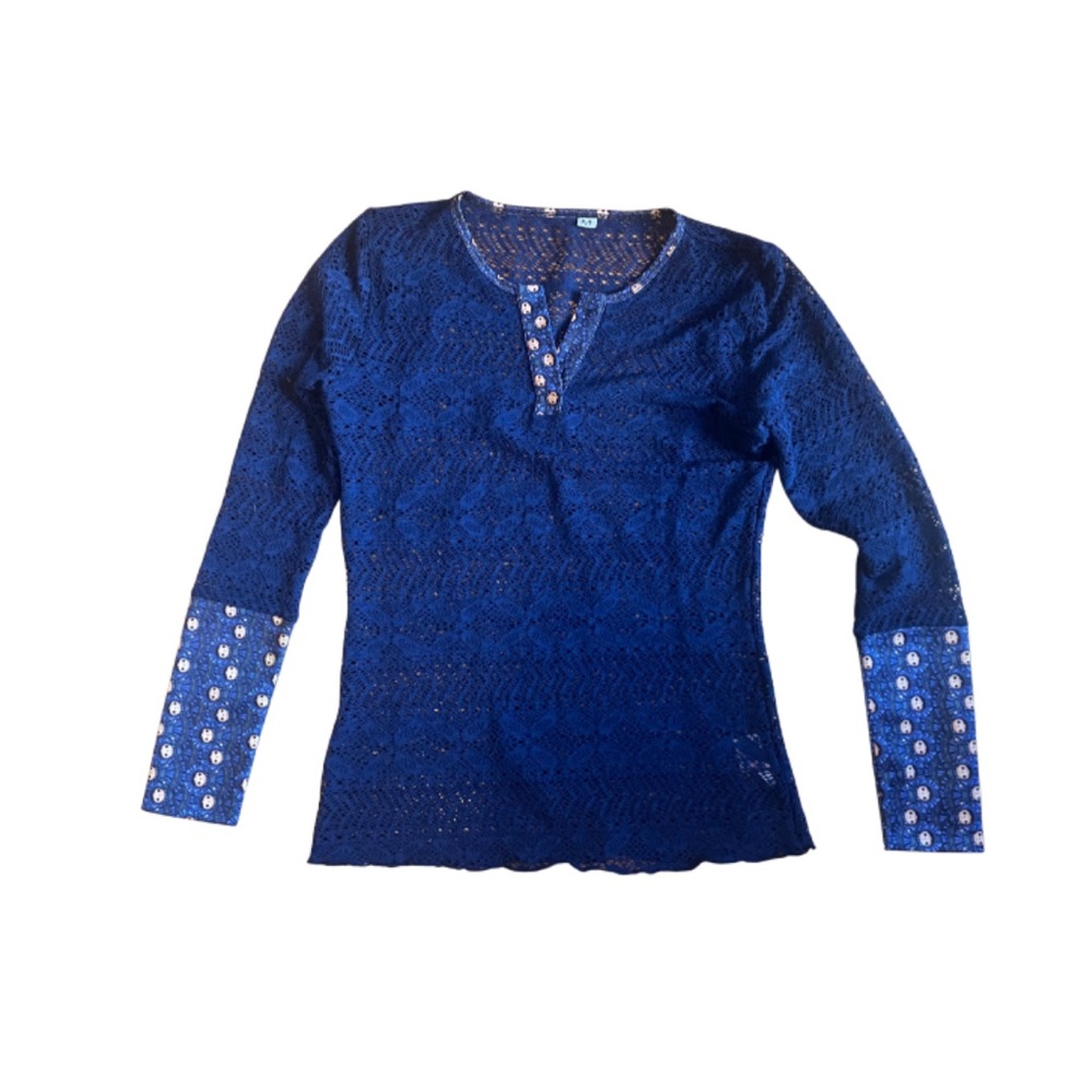 Made in Mexico Long Sleeve Top with Cut Outs in Blue